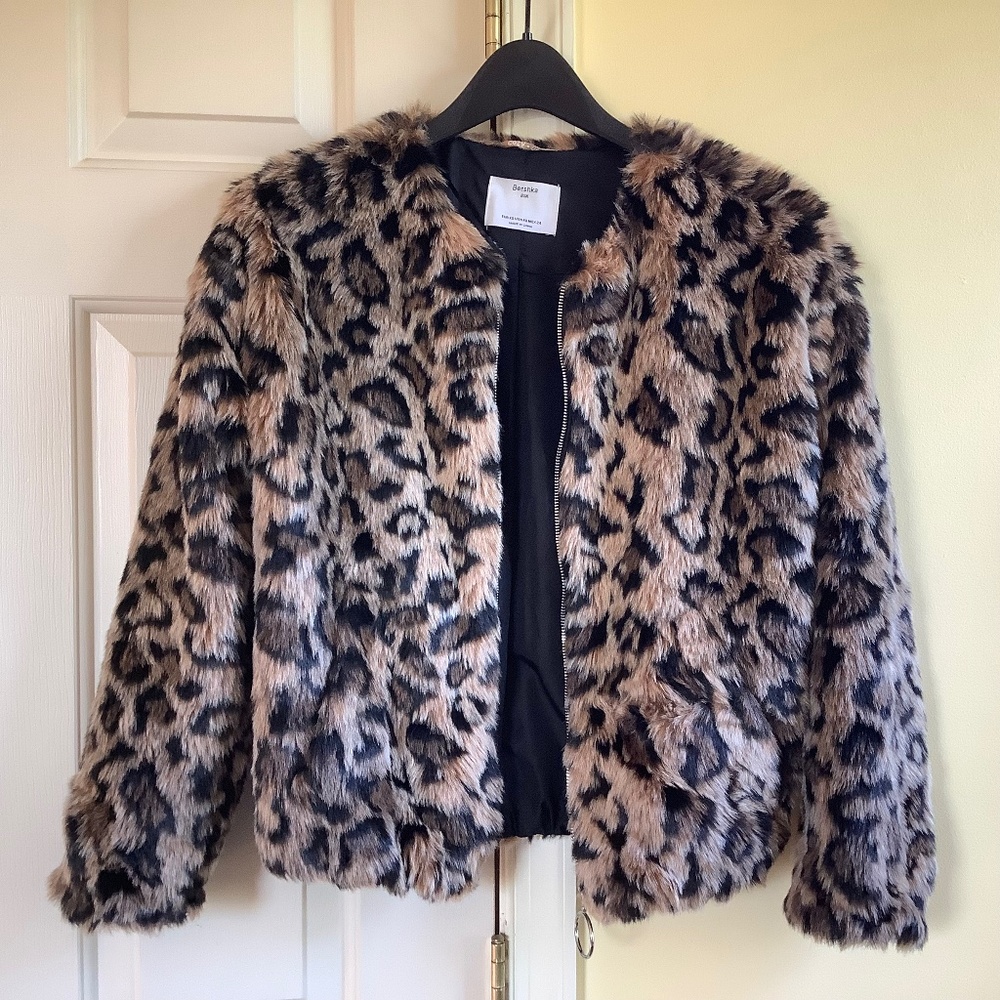 Bershka Faux Fur Leopard Print Jacket SZ XS